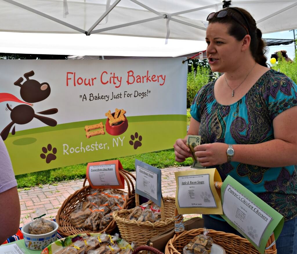 Harley and Charlie tried to steal some treats from Flour City Barkery!