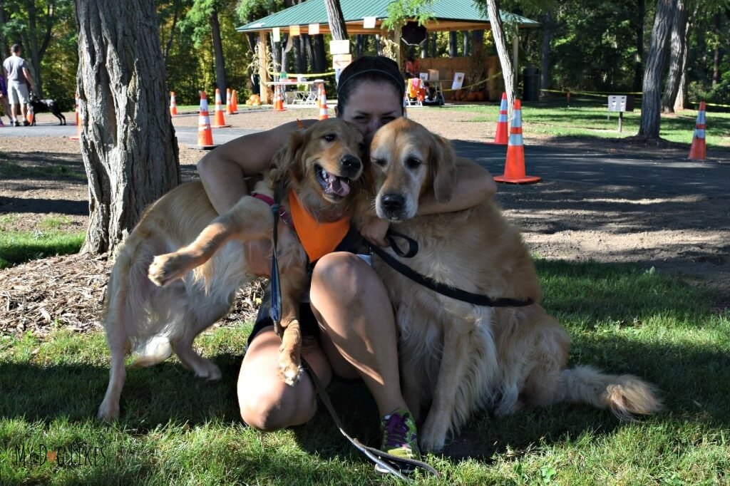 Giving the Golden Boys a squeeze before the Ruff Rampage 5K