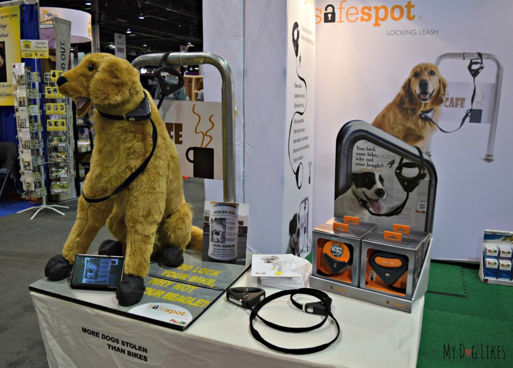 Checking out the Safe Spot Leash at Backer's Total Pet Expo
