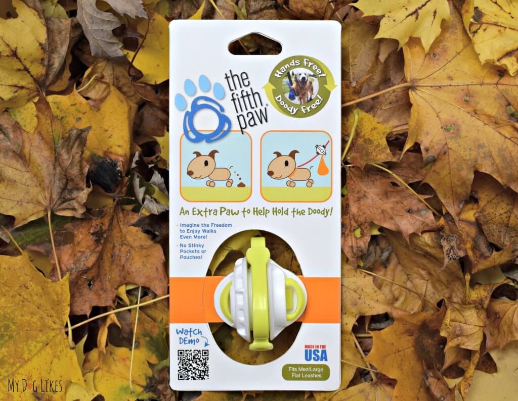 The Fifth Paw leash attachment in its packaging