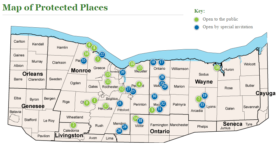 The Genesee Land Trust map of protected places in the Rochester, NY area