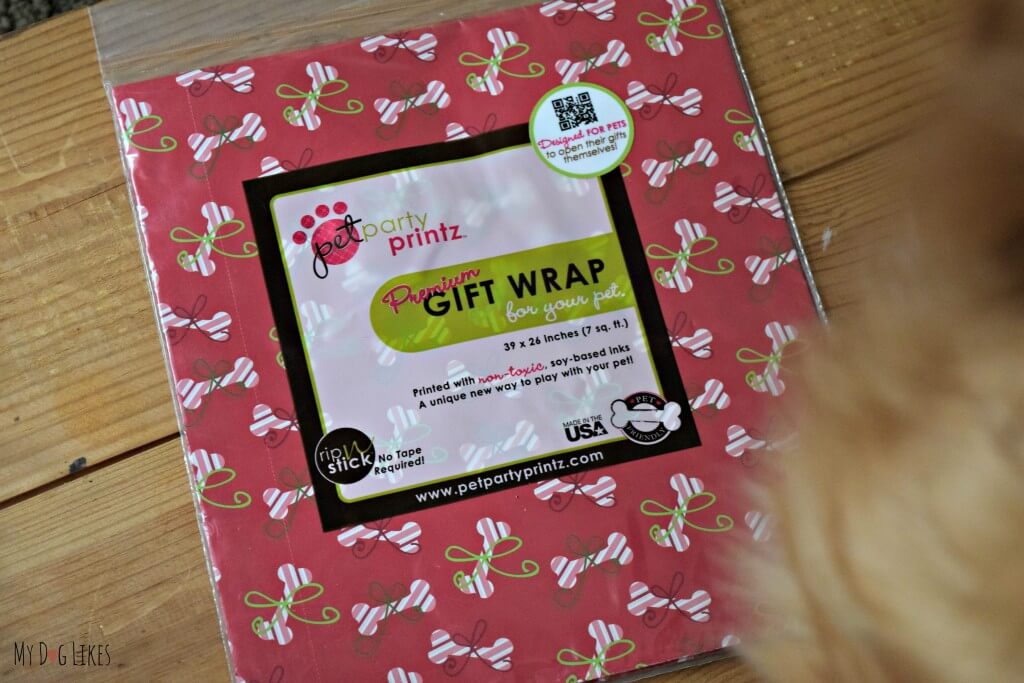 Check out our Pet Party Printz Review! This dog safe wrapping paper uses no toxic chemicals to treat the paper and soy based ink!