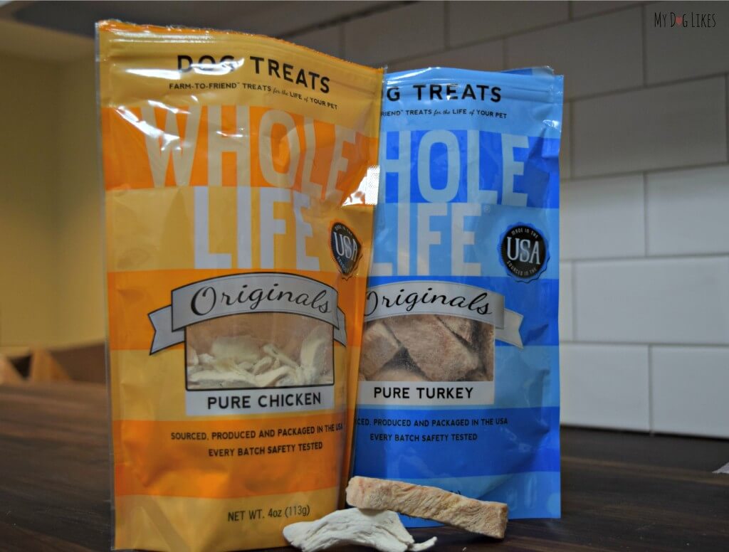 Taking a closer look at Whole Life dog treats. Note that the pieces of chicken and turkey look like real meat (thats because they are!)