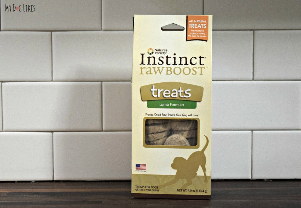 MyDogLikes reviews Nature's Variety Instinct rawBOOST Treats. These freeze dried treats come in 3 flavors: chicken, beef, and lamb.