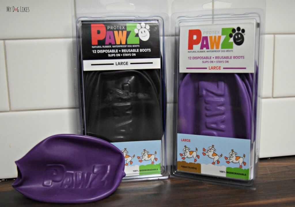 Pawz makes natural rubber dog boots that are disposable and reusable. They come in several different sizes and now in black!