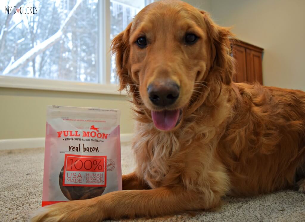 Charlie loves Full Moon's real bacon dog treats!