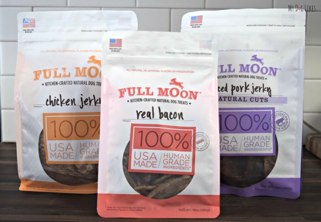 MyDogLikes reviews Full Moon Bacon and Jerky dog treats! 100% all natural and made in the USA