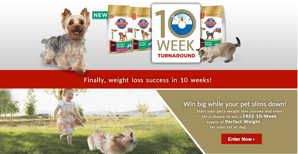 Hills Perfect Weight dog food is sponsoring a 10 week turnaround event where your dog could win a free 10 week supply!