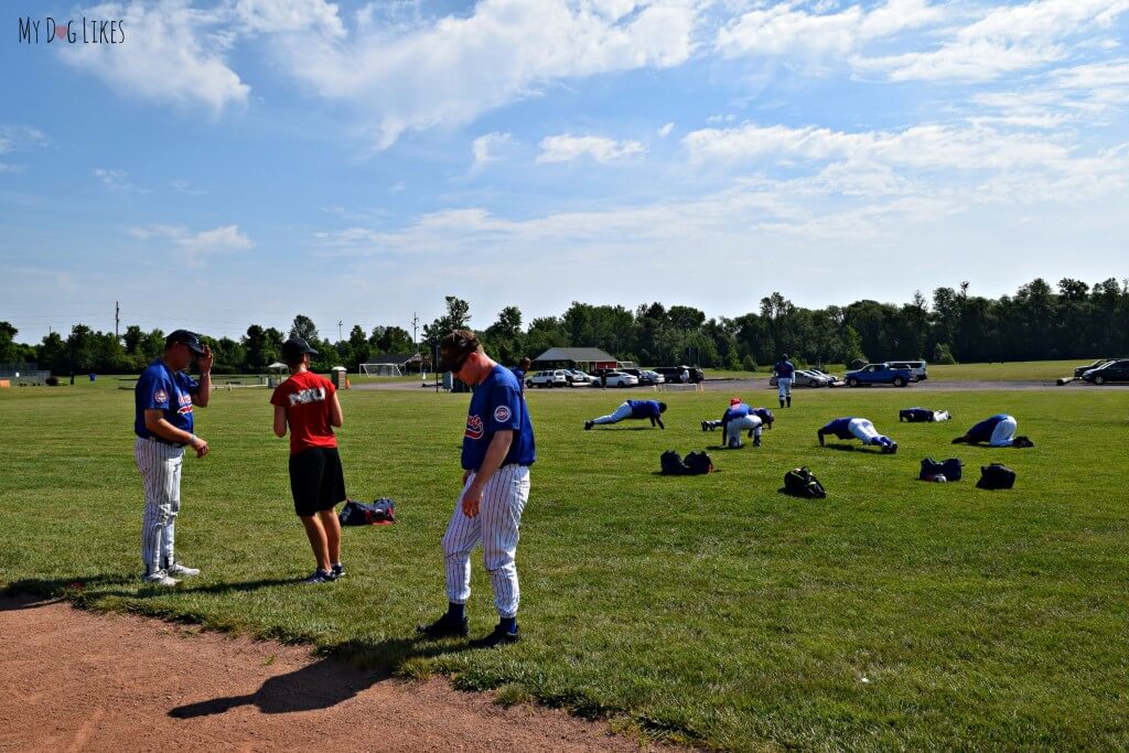 Athletes stretching before a game at the NBBA World Series in Rochester, NY!