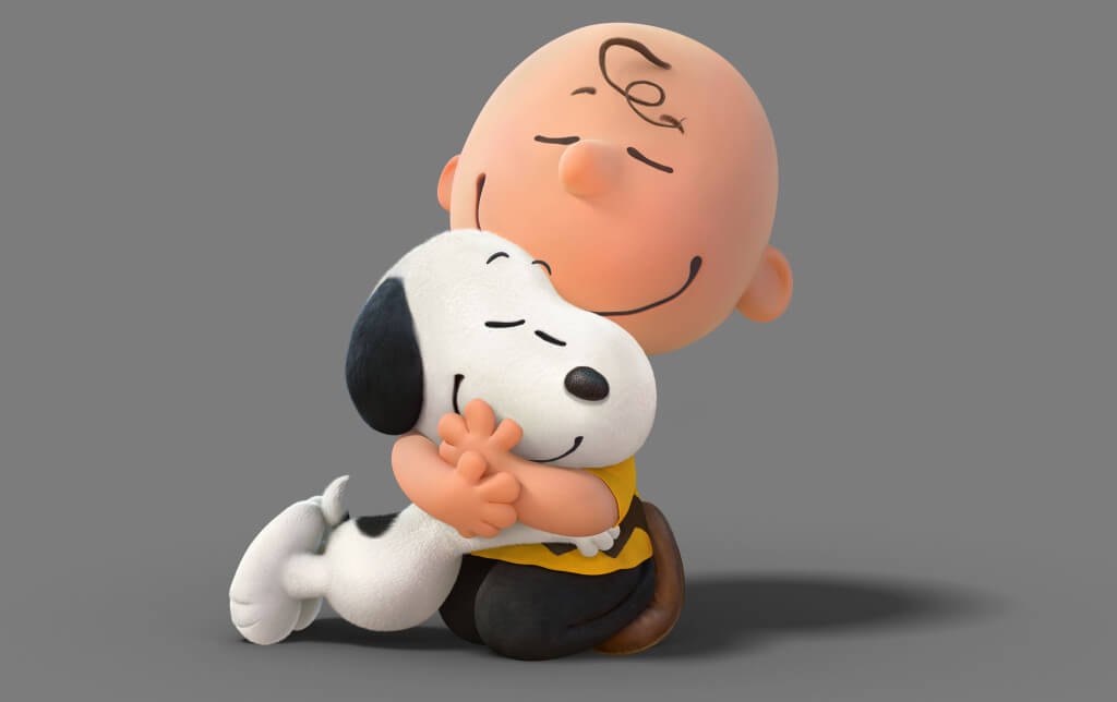 hallmark peanuts charlie brown and snoopy hugging stuffed animal