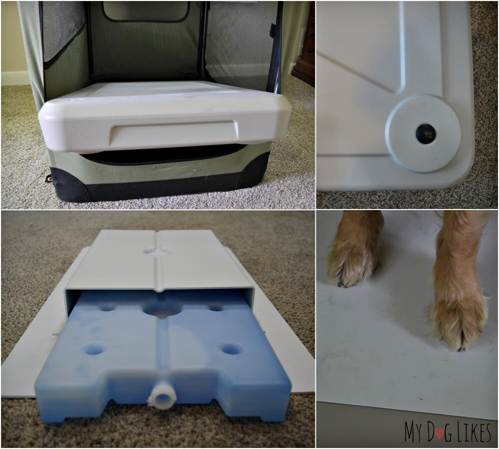 Chillspot Features include a non slip surface, removable cooling pack and rubber feet. It is also designed to fit perfectly inside a standard dog crate.