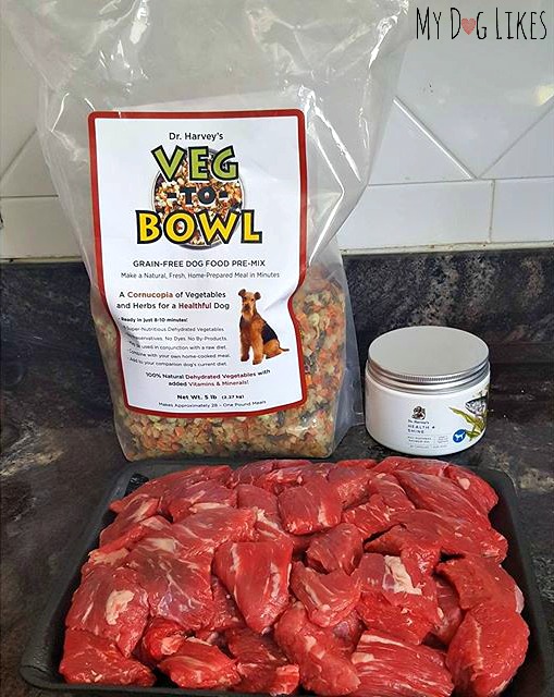 Dr. Harvey's makes preparing homemade dog food easy with pre-mixes like Veg-to-Bowl. Just add your own protein and oil for a balanced meal.