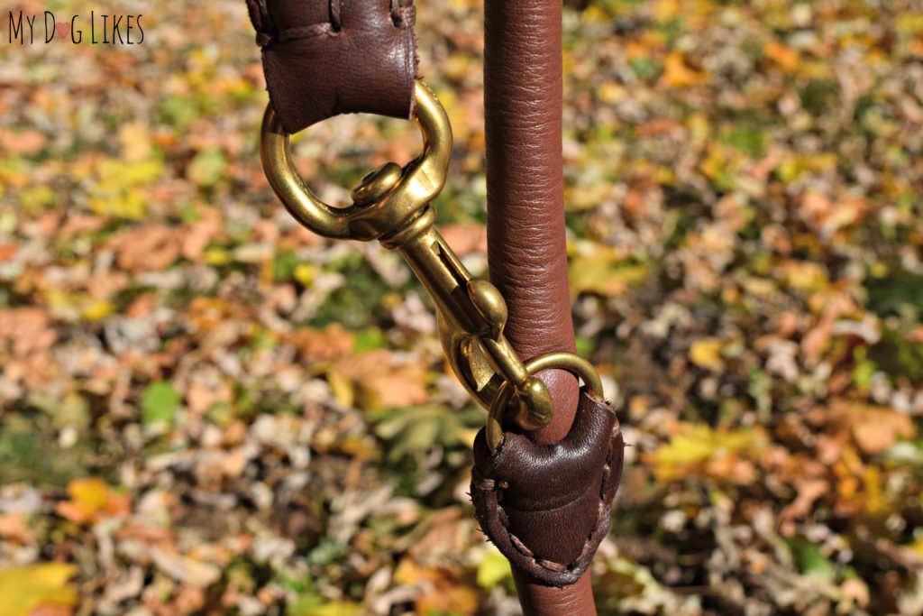 Closeup view of the top notch brass hardware