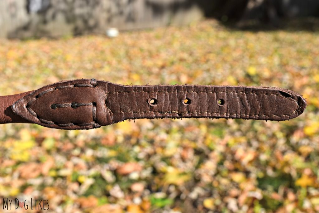 Closeup view of the quality craftsmanship of HUND leather products.