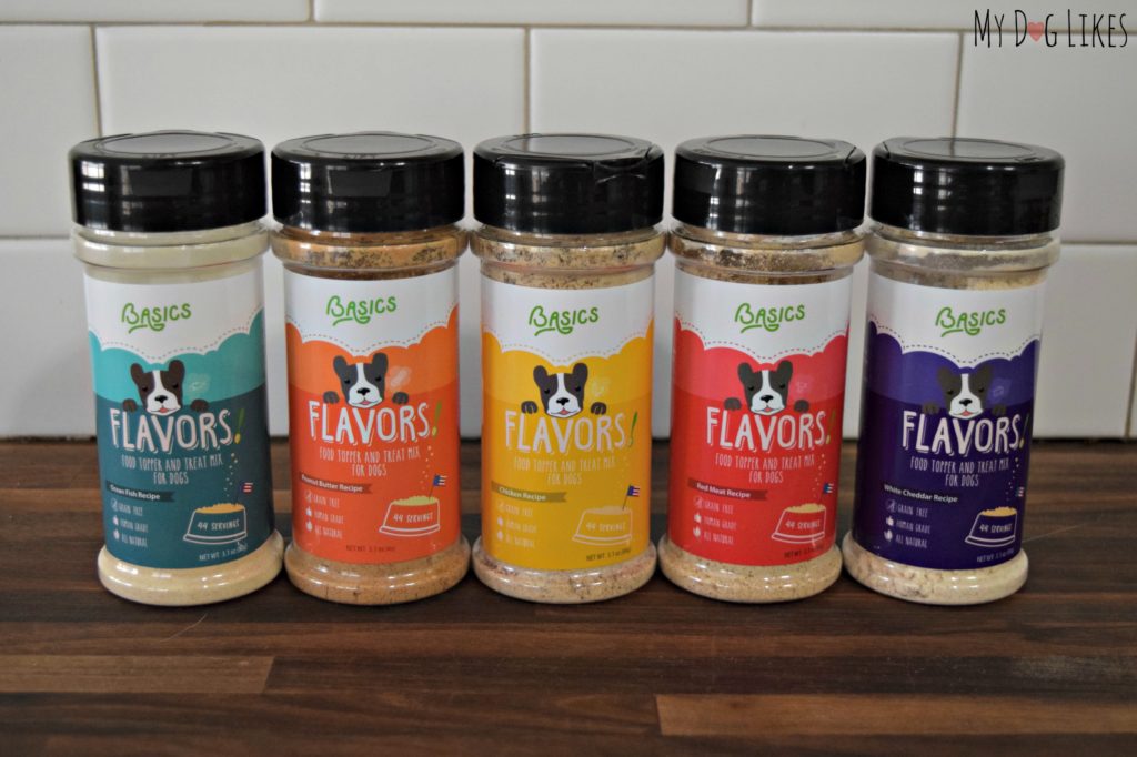 Taking a look at the whole lineup of Basics FLAVORS Food Toppers for dogs