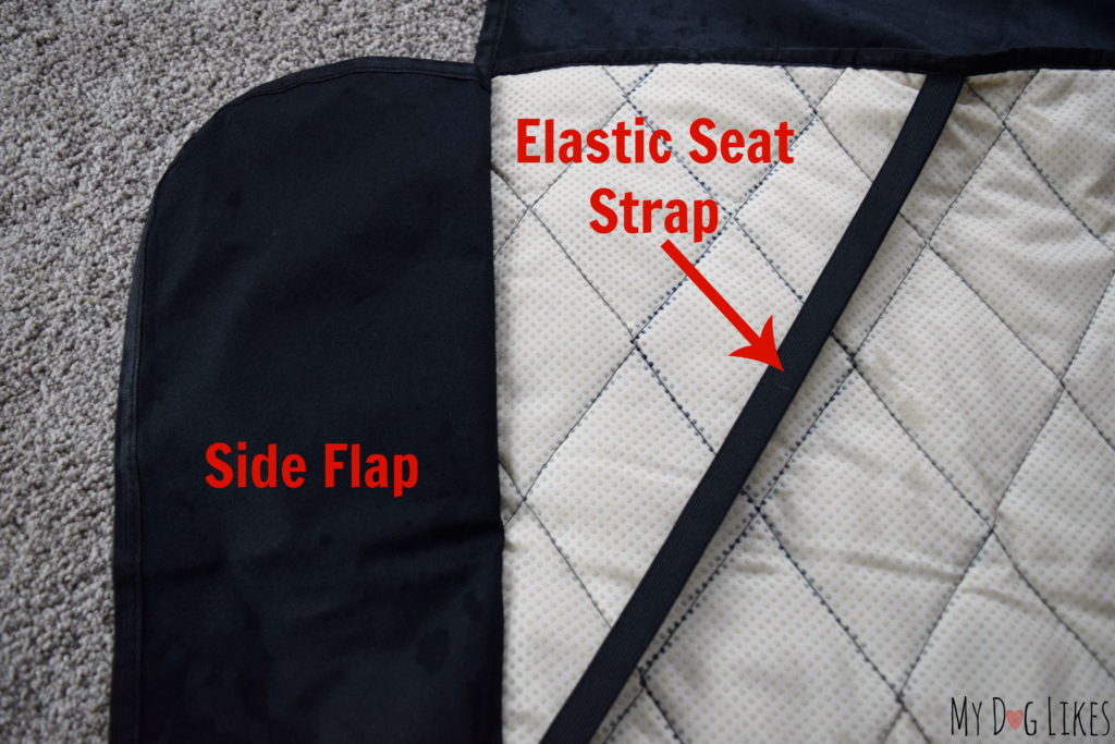 Highlighting the side flap which protects the side of your seats and the seat straps which help to keep your cover in place.