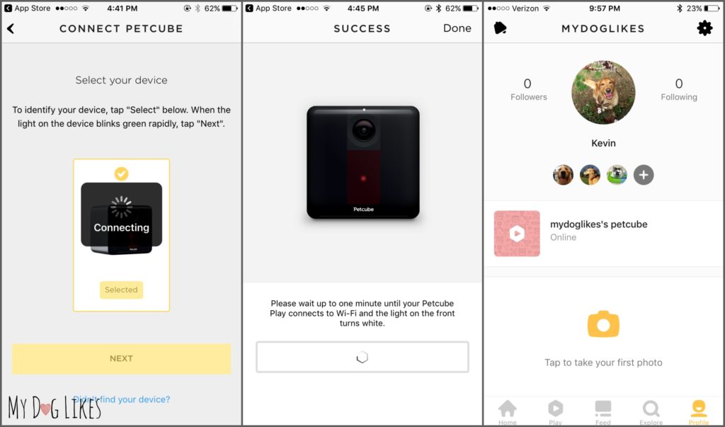 Setting up the Petcube app and connecting with your device.