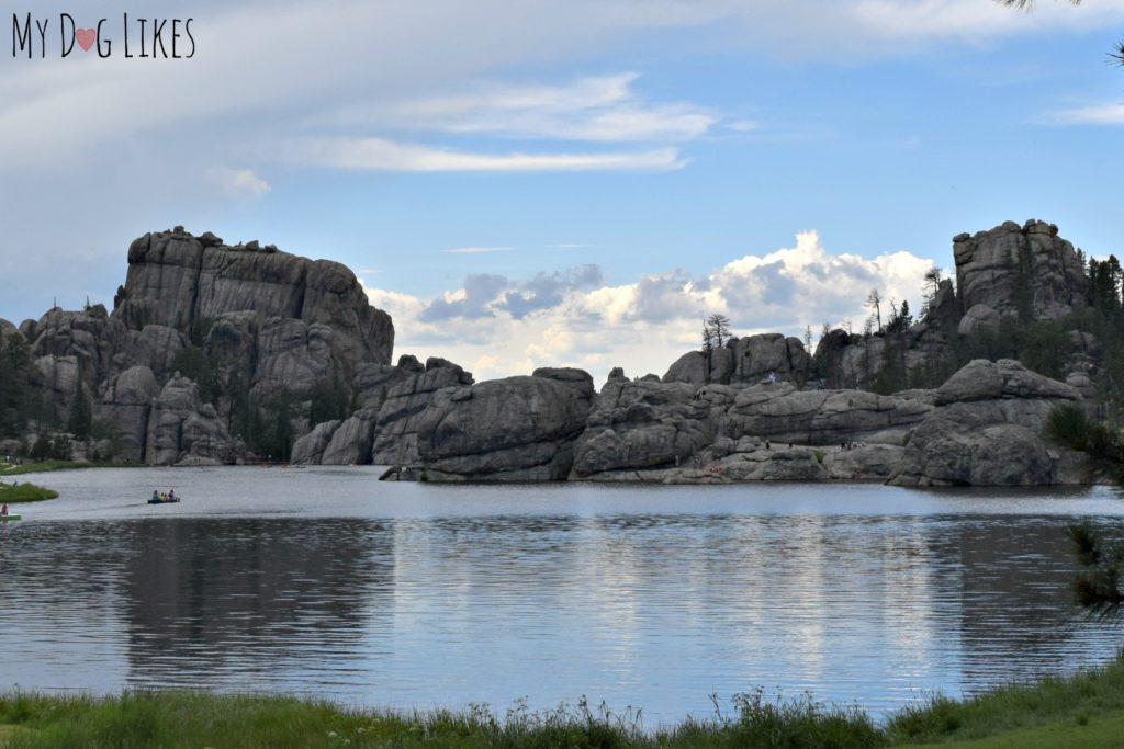 Our first look at the picturesque Sylvan Lake and its outcroppings of granite rock.
