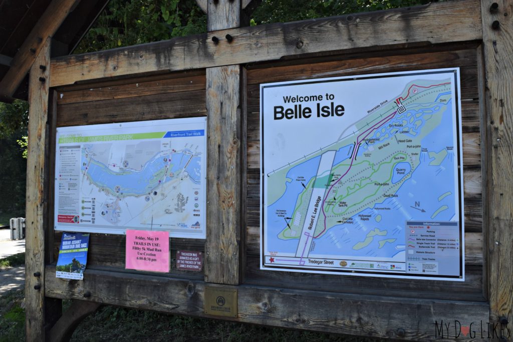 Checking out the trail map before heading out on Belle Isle in Richmond, VA