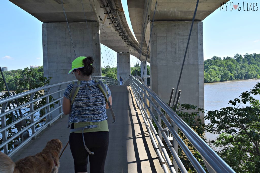 Walking the suspended pedestrian bridge over to Belle Isle