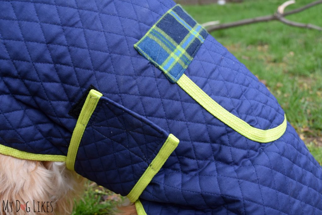 These dog coats remain secure via a thick velcro strap