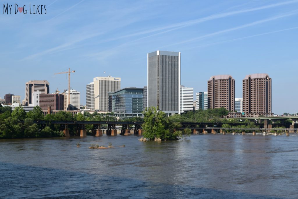 View of the Richmond, VA Skyline from the pedestrian bridge to Belle Isle