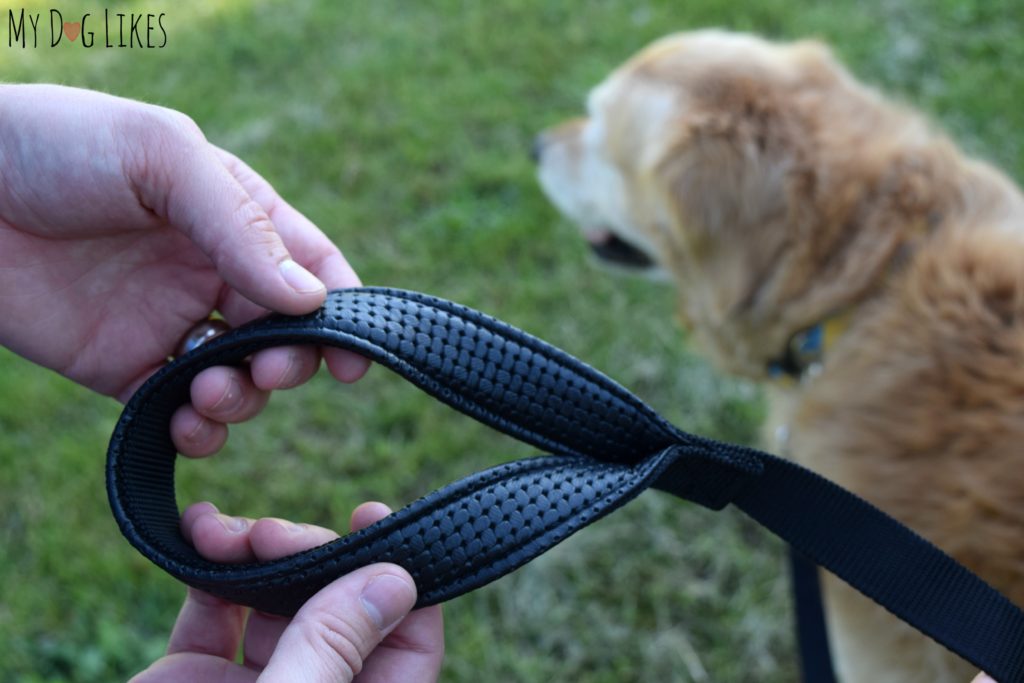 Highlighting the padded handle of the Lucky & Co. dog leash