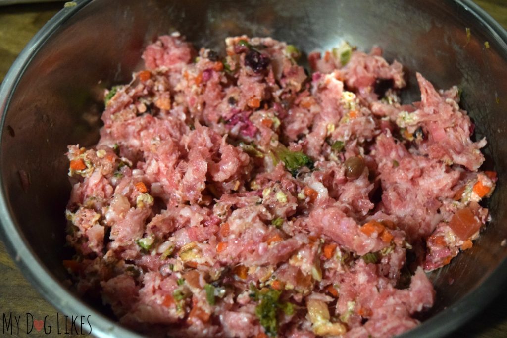 Raw beef mixed with Dr. Harvey's Canine Health